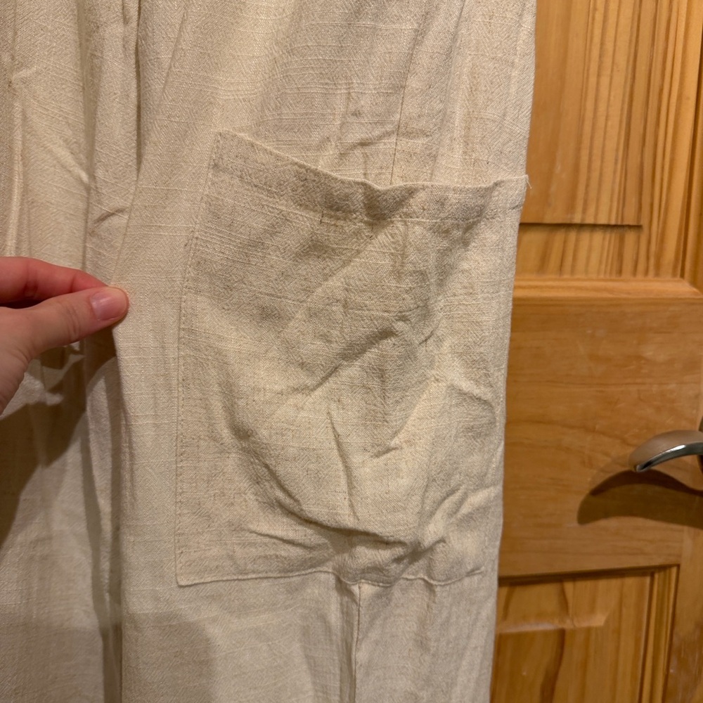 Linen Cream Wide Leg Linen Summer Beach Pants - Picture 8 of 11